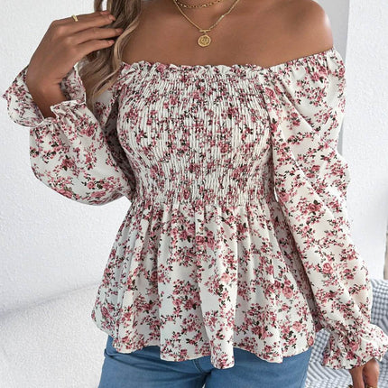 Floral Square Neck Flounce Sleeve Blouse - MimiStylez