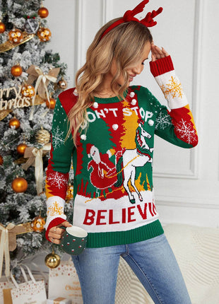 Printed Round Neck Long Sleeve Sweater - MimiStylez