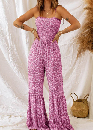 Smocked Printed Wide Strap Jumpsuit - MimiStylez