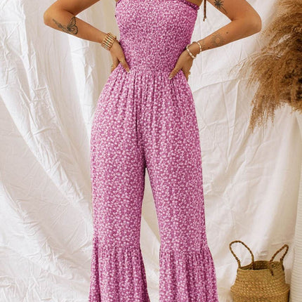 Smocked Printed Wide Strap Jumpsuit - MimiStylez