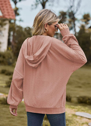 Zip Up Drawstring Long Sleeve Hooded Jacket - MimiStylez