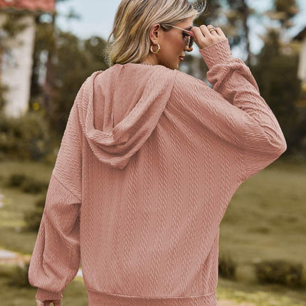 Zip Up Drawstring Long Sleeve Hooded Jacket - MimiStylez