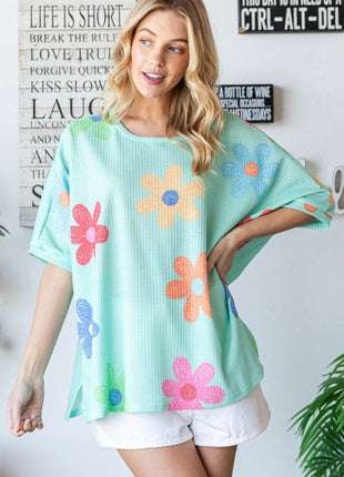 HOPELY Floral Waffle Oversize T-Shirt - MimiStylez