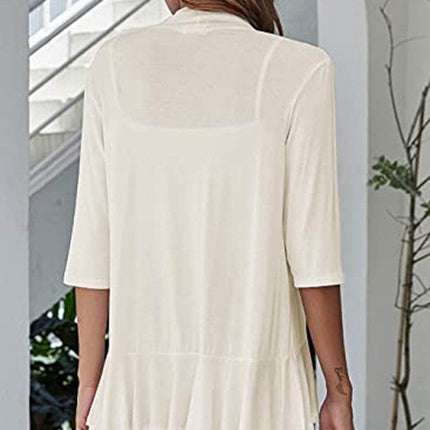 Open Front Three-Quarter Sleeve Cardigan - MimiStylez