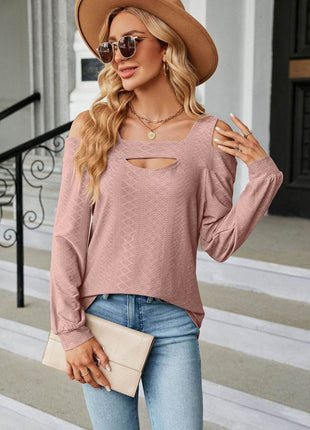 Cold Shoulder Square Neck Cutout Blouse - MimiStylez