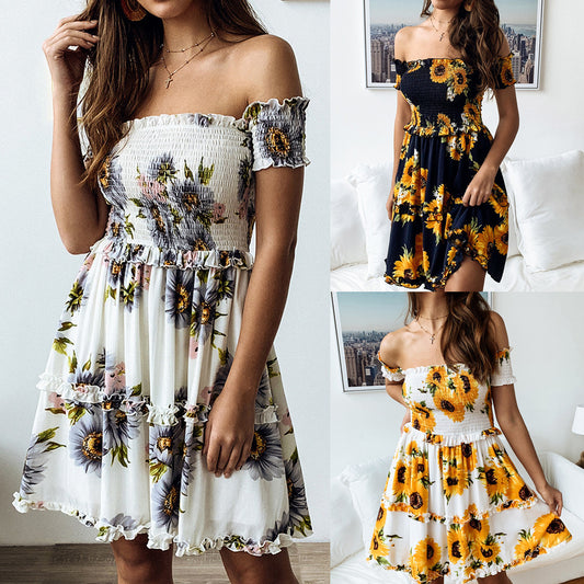 Ruffled short sleeve halter dress