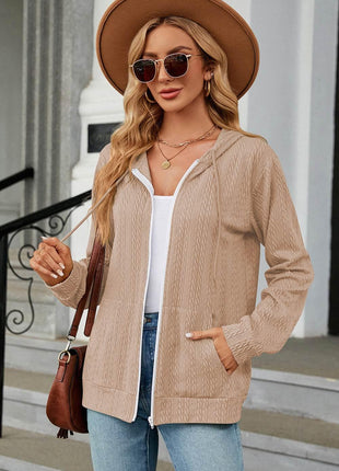 Drawstring Zip Up Long Sleeve Hoodie - MimiStylez