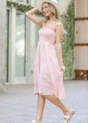 And The Why Smocking Open-Back Sleeveless Midi Dress - MimiStylez
