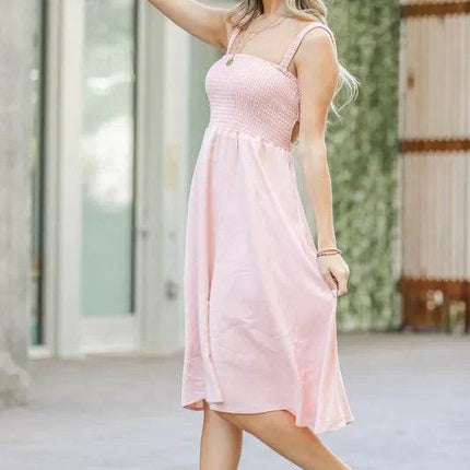And The Why Smocking Open-Back Sleeveless Midi Dress - MimiStylez