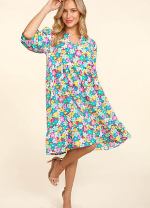 Haptics Bubble Sleeve Floral Ruffled Dress - MimiStylez