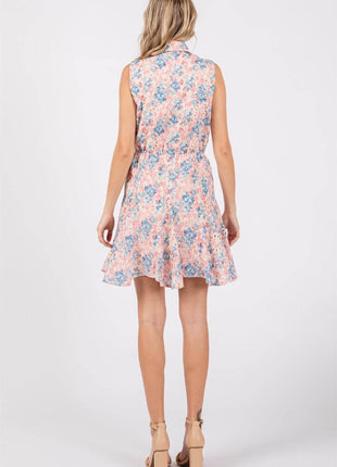 GeeGee Full Size Floral Eyelet Sleeveless Mini Dress - MimiStylez