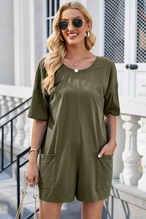 Backless Round Neck Half Sleeve Romper - MimiStylez