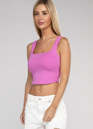 Cotton Square Neck Cropped Cami Top - MimiStylez