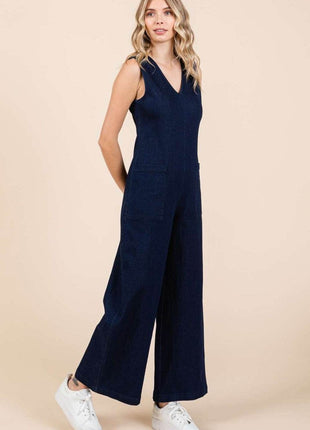 Mittoshop Sleeveless Wide Leg Denim Jumpsuit - MimiStylez