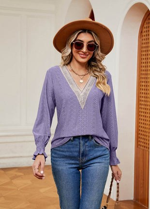 Contrast Flounce Sleeve Blouse - MimiStylez