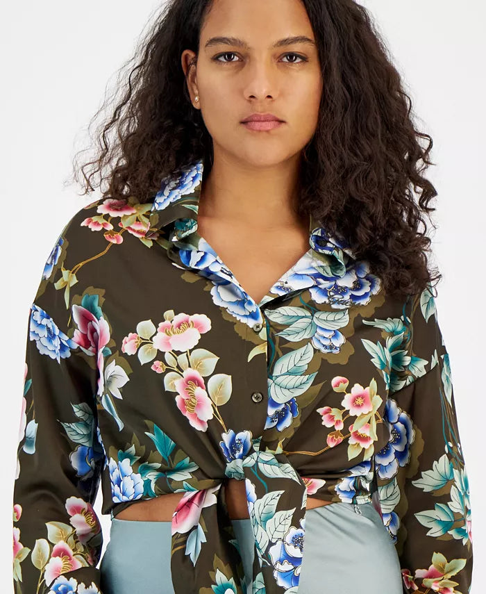 GUESS Women'S ECO LONG SLEEVE BOWED JUN SHIRT