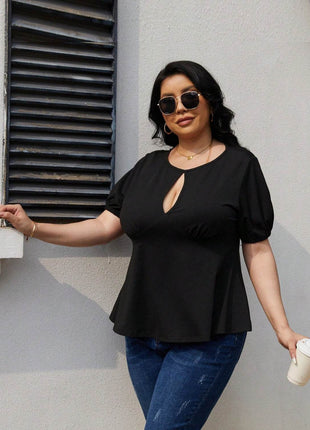 Plus Size Cutout Short Sleeve Blouse - MimiStylez