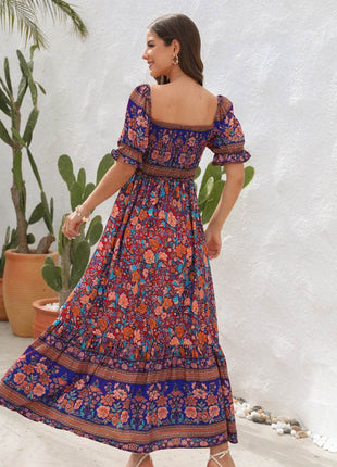 Floral Flounce Sleeve Midi Dress - MimiStylez