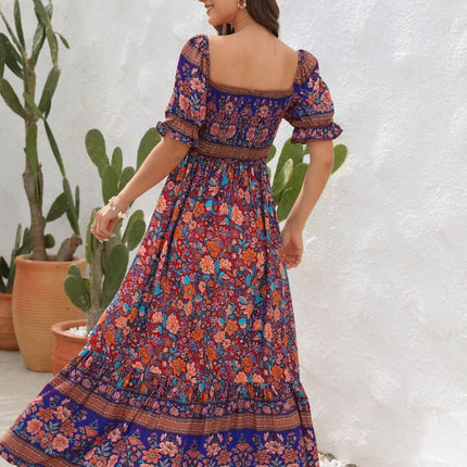 Floral Flounce Sleeve Midi Dress - MimiStylez