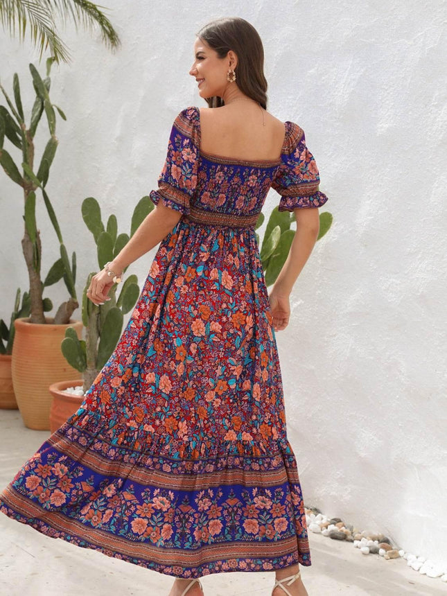 Floral Flounce Sleeve Midi Dress - MimiStylez