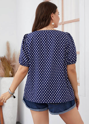 Plus Size Polka Dot Square Neck Blouse - MimiStylez