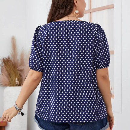 Plus Size Polka Dot Square Neck Blouse - MimiStylez
