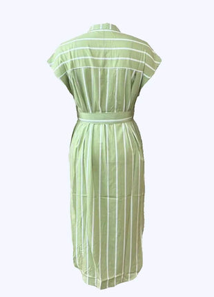 Striped Tie Waist Short Sleeve Dress - MimiStylez