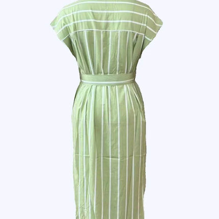 Striped Tie Waist Short Sleeve Dress - MimiStylez