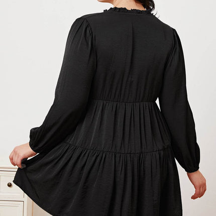 Ruffled Button Up Long Sleeve Tiered Shirt - MimiStylez