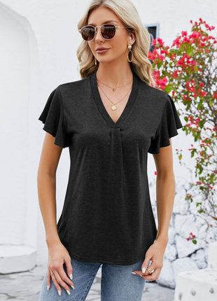 V-Neck Flutter Sleeve T-Shirt - MimiStylez