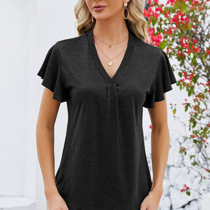 V-Neck Flutter Sleeve T-Shirt - MimiStylez