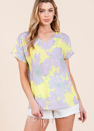 BOMBOM Floral Short Sleeve T-Shirt - MimiStylez