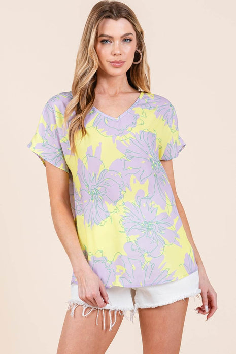 BOMBOM Floral Short Sleeve T-Shirt - MimiStylez