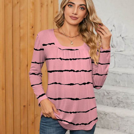 Printed Square Neck Long Sleeve Blouse - MimiStylez