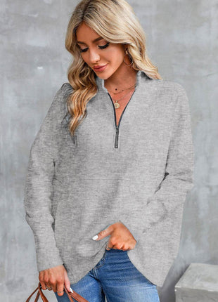 Half Zip Pocketed Dropped Shoulder Sweatshirt - MimiStylez