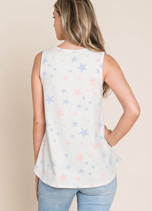 BOMBOM Star Print Round Neck Tank - MimiStylez