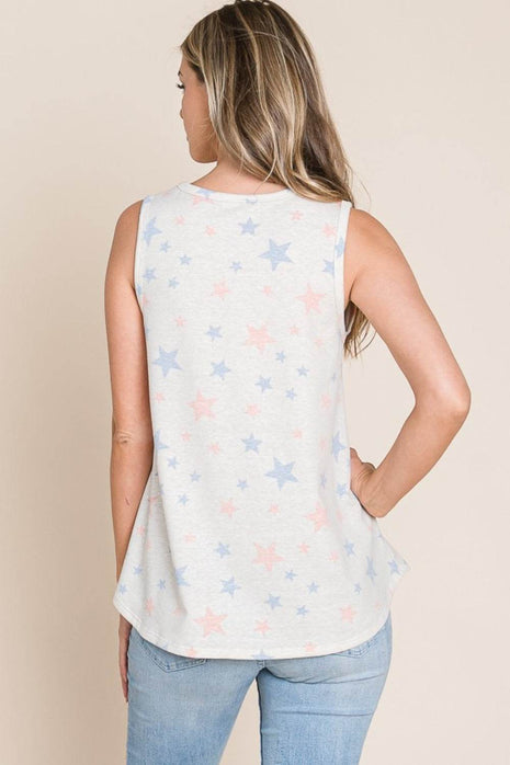 BOMBOM Star Print Round Neck Tank - MimiStylez
