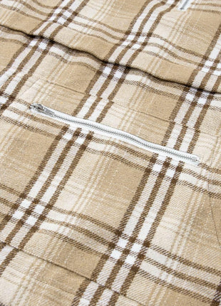 Drawstring Plaid Half Zip Raglan Sleeve Hoodie - MimiStylez