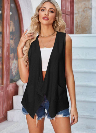 Eyelet Open Front Sleeveless Cardigan - MimiStylez