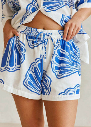 Printed Button Up Shirt and Shorts Set - MimiStylez