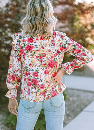 Floral Round Neck Smocked Blouse - MimiStylez