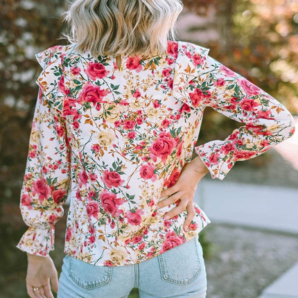 Floral Round Neck Smocked Blouse - MimiStylez