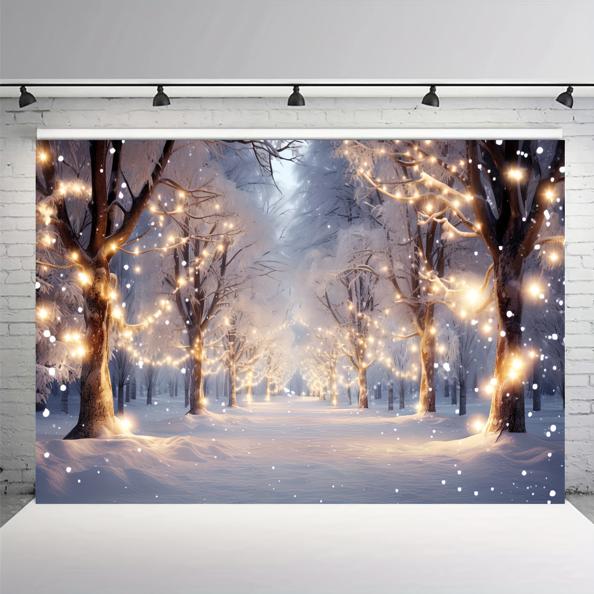 1pc Wonderland Snowflake Backdrop - Winter Scene Photography Background with Bokeh Glitter Effect, White Snow Forest, Christmas Party Decoration, Tree Landscape, Kids Portrait, Photobooth Props, and Banner Decorations for Studio Photo Shoots