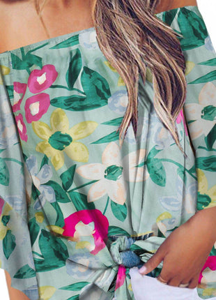 Tied Printed Off-Shoulder Half Sleeve Blouse - MimiStylez