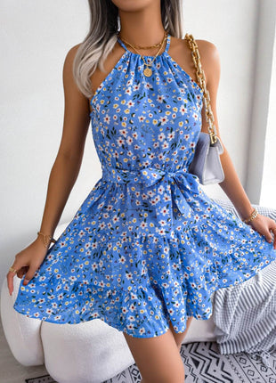 Tied Printed Grecian Neck Mini Dress - MimiStylez