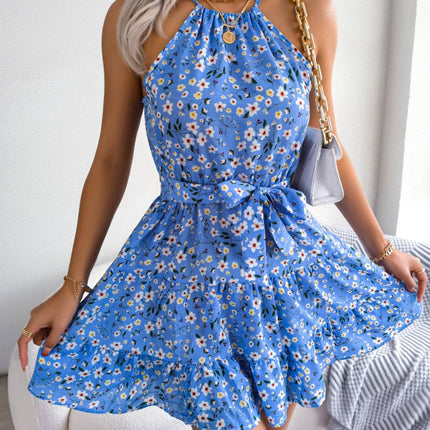 Tied Printed Grecian Neck Mini Dress - MimiStylez