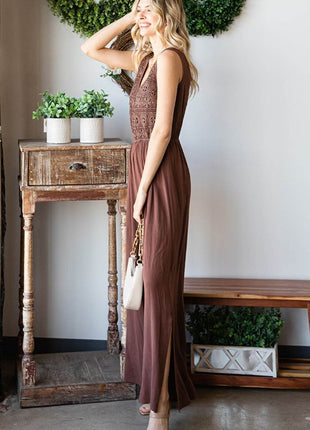 First Love Tie Back Sleeveless Slit Wide Leg Jumpsuit - MimiStylez