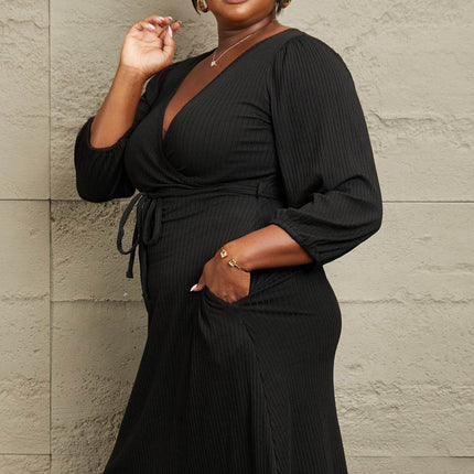 Culture Code Full Size Surplice Flare Ruching Dress - MimiStylez