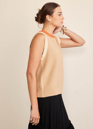 In February Contrast Round Neck Sweater Vest - MimiStylez