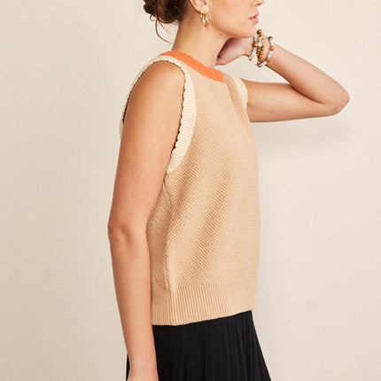 In February Contrast Round Neck Sweater Vest - MimiStylez